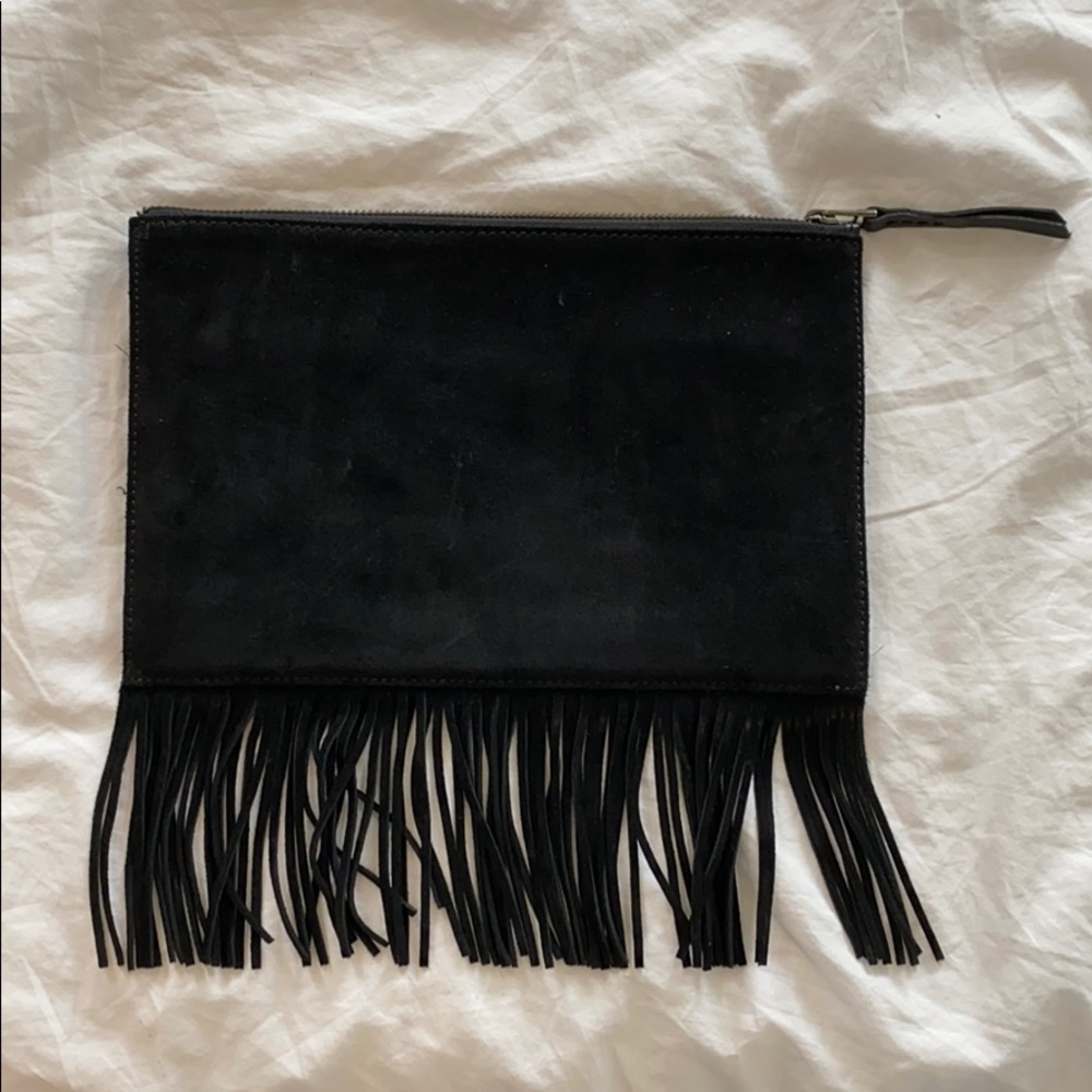 Madewell black leather clutch with fringe!